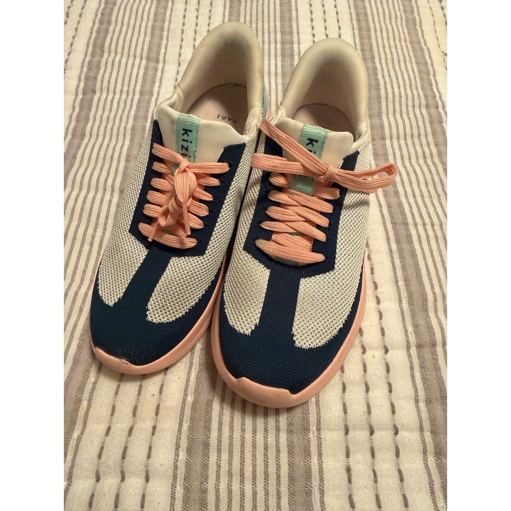 Kizik Lima Hands Free Slip On Sneakers Cream Navy Peach Mint Womens 7 F1FC-DCA1
